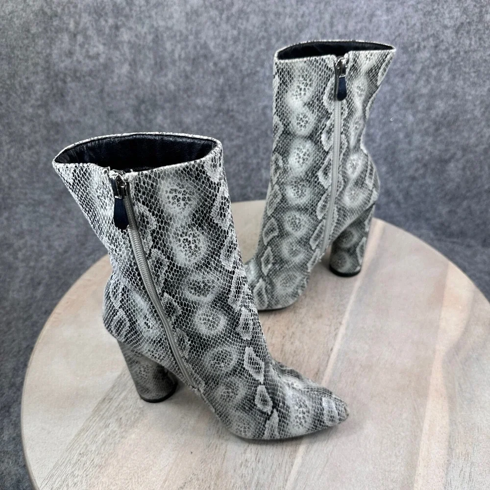 Fashion Nova Womens 5.5M Grey Snakeskin Pointed Toe Heeled Ankle Booties